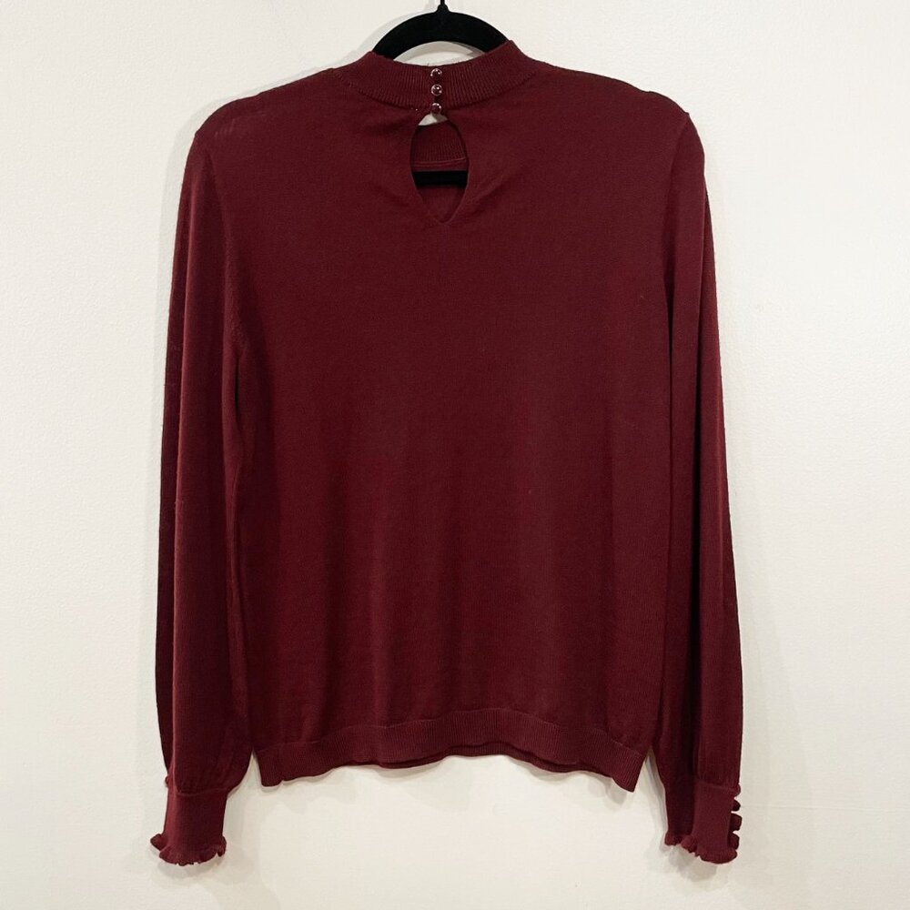 EUC Sezane Hazel Merino Wool Ruffle Cuff Sweater Burgundy Medium - Picture 3 of 10